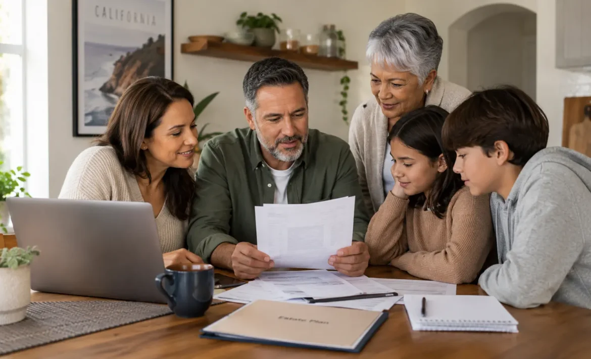 California family reviewing life insurance and estate planning documents