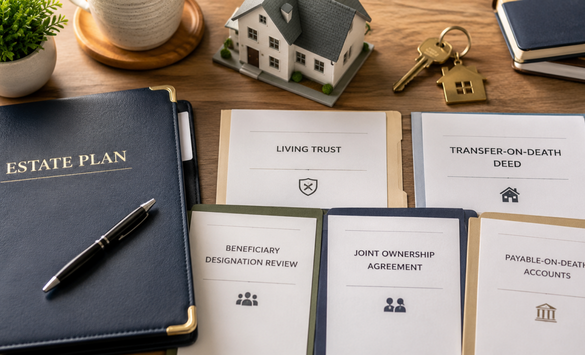 Estate planning workspace flatlay