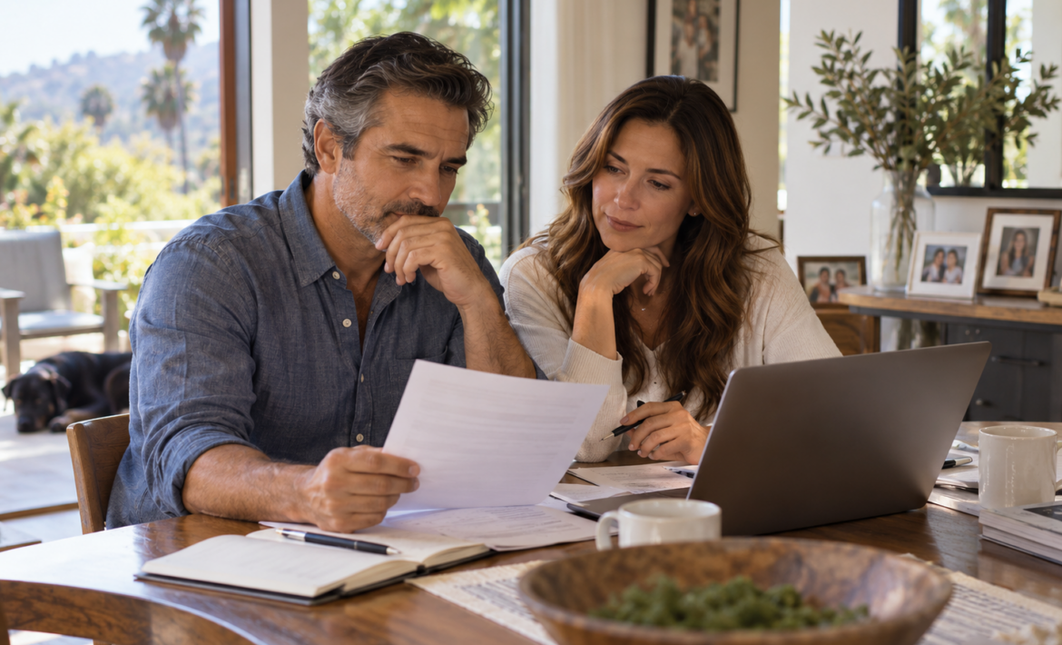 Thoughtful Couple Planning at Home
